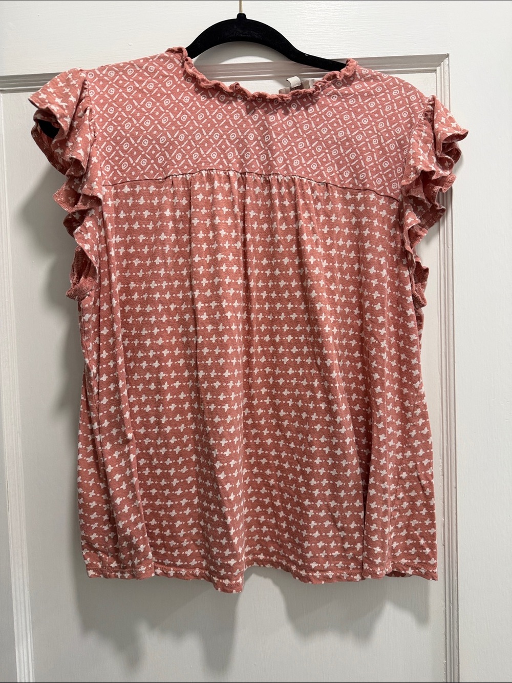 LOFT Rose Pink Printed Ruffle Sleeve Blouse
